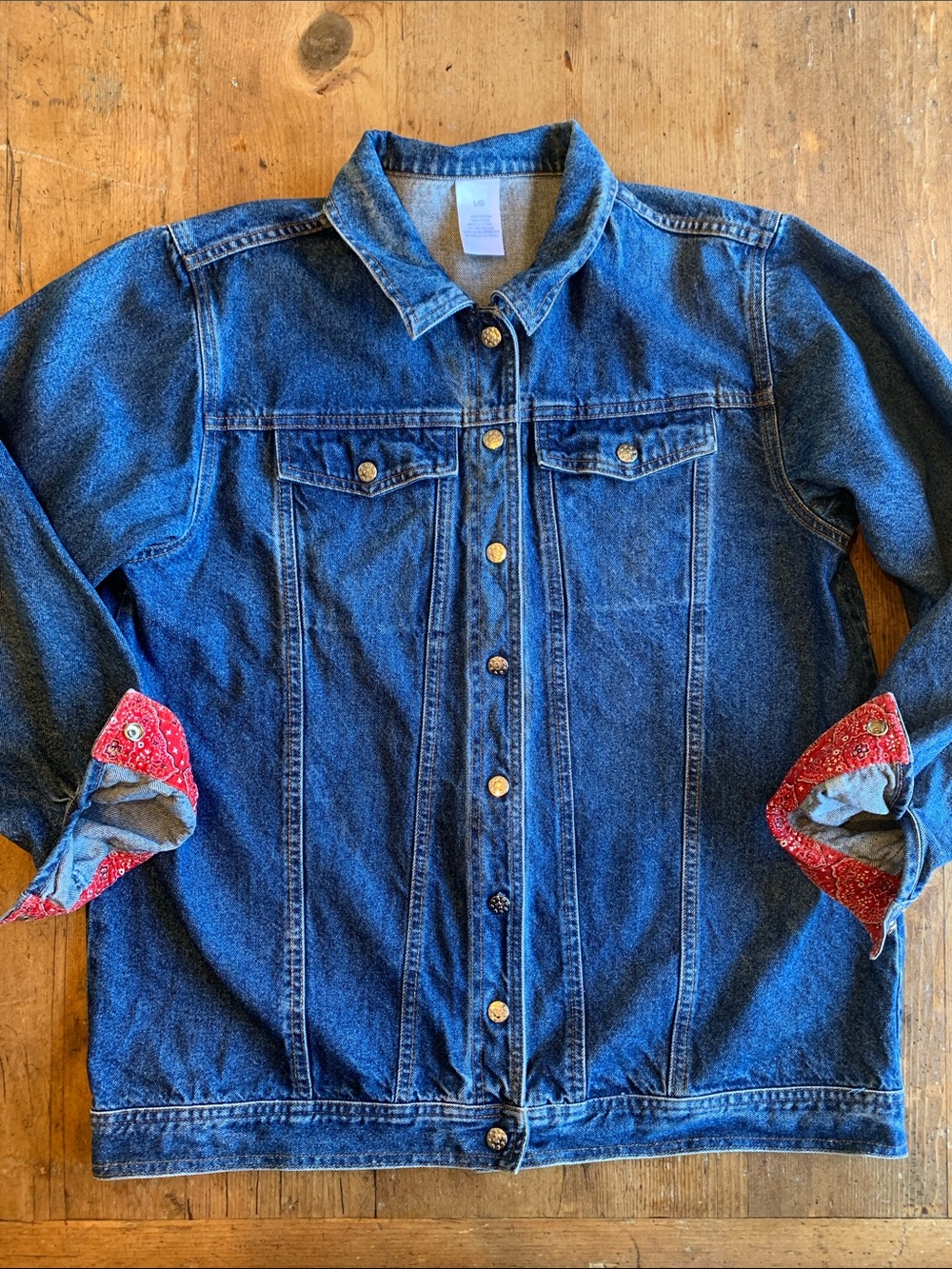 Classic Dark Blue Denim Jacket - Sleeve Red Detail